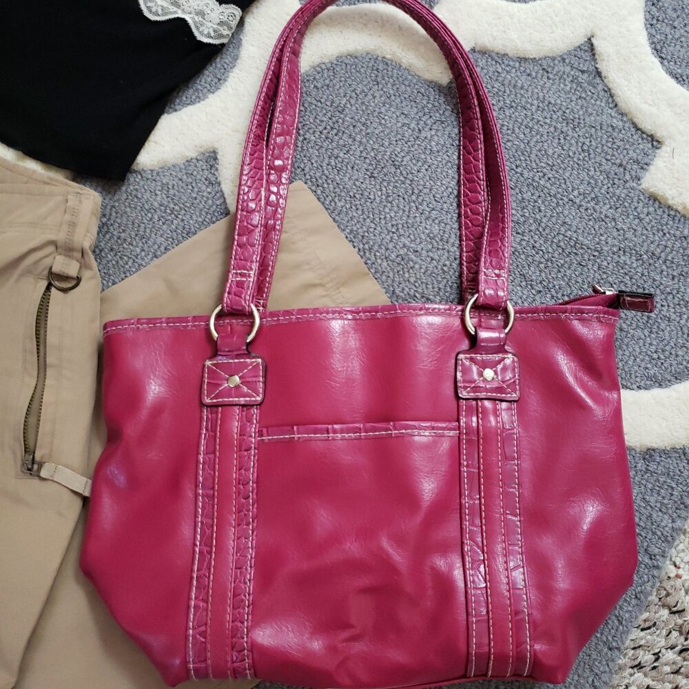 2010's pink faux leather, snakeskin tote embellished trim it girl shoulder bag